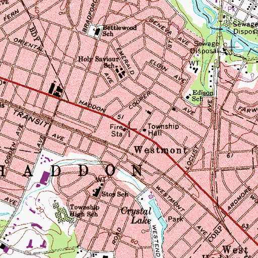 Topographic Map of Westmont Fire Company 1, NJ