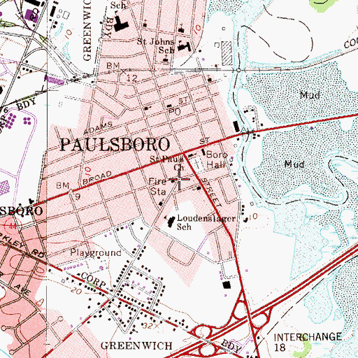 Topographic Map of Paulsboro Volunteer Fire Company, NJ