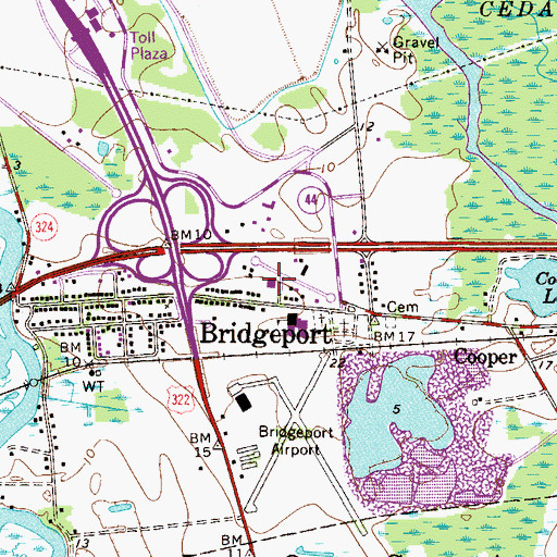 Topographic Map of Bridgeport Volunteer Fire Department, NJ