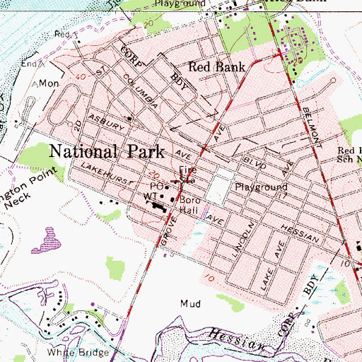 Topographic Map of National Park Fire Department, NJ