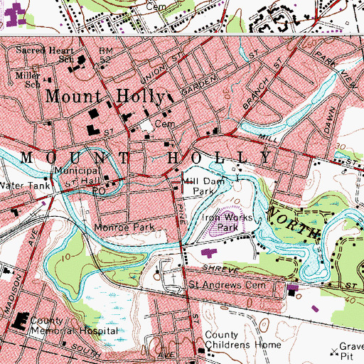 Topographic Map of Mount Holly Fire District 1 - Relief Fire Company Number 1, NJ