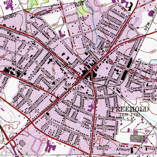 Topographic Map of Freehold Borough Fire Department, NJ