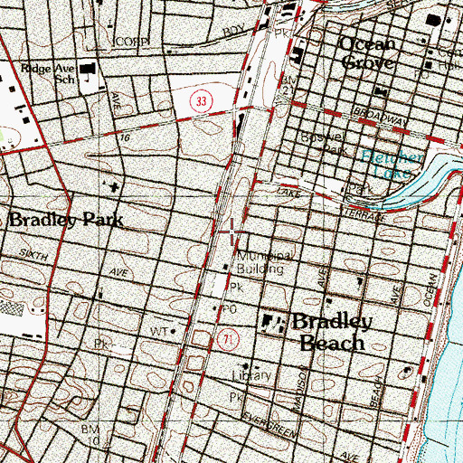 Topographic Map of Bradley Beach Volunteer Fire Department, NJ