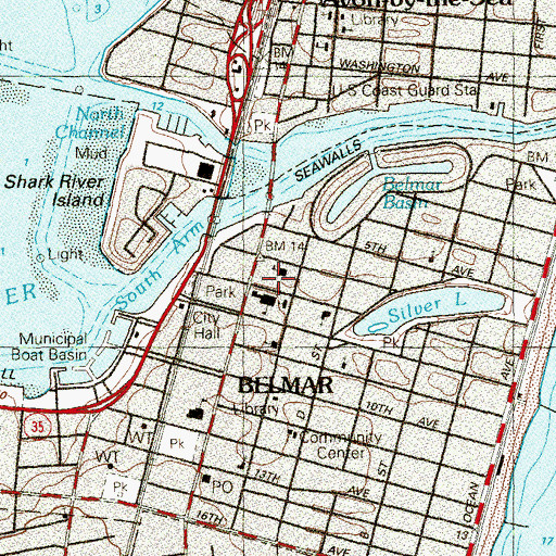 Topographic Map of Belmar Fire Department Station 3 Goodwill Hose Fire Company, NJ