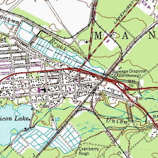 Topographic Map of Lakehurst Volunteer Fire Company, NJ