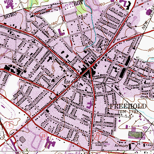 Topographic Map of Freehold Borough Fire Prevention Office, NJ
