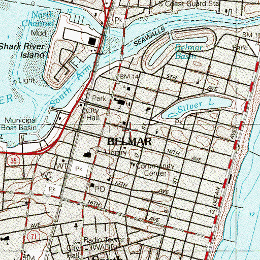 Topographic Map of Belmar Fire Department Station 1 Union Fire Company, NJ