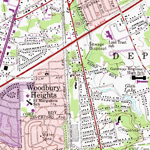Topographic Map of Woodbury Heights Fire Department, NJ