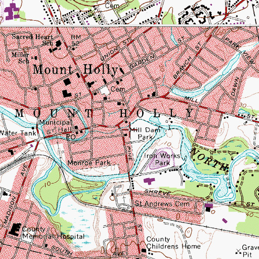 Topographic Map of Mount Holly Fire Department Headquaraters, NJ