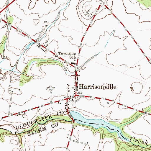 Topographic Map of Harrisonville Fire Company, NJ