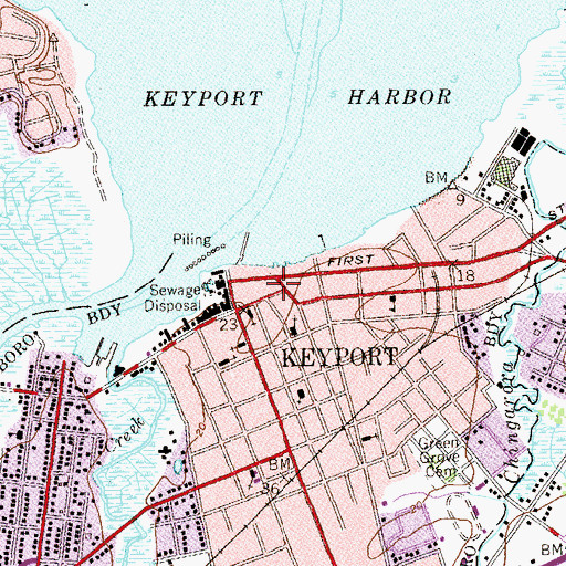 Topographic Map of Keyport Fire Department Keyport Engine Company / Keyport Hook and Ladder, NJ