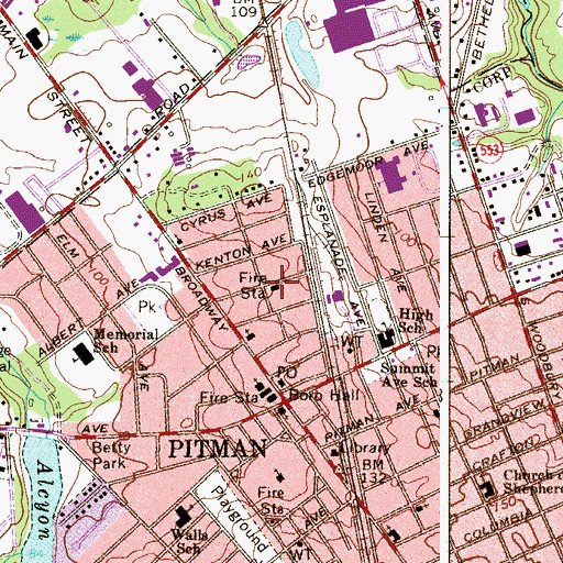 Topographic Map of Pitman Fire Department Station 28 - 3 Highland Chemical and Engine Company, NJ