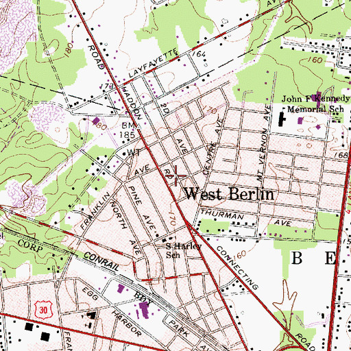 Topographic Map of West Berlin Fire and Rescue, NJ