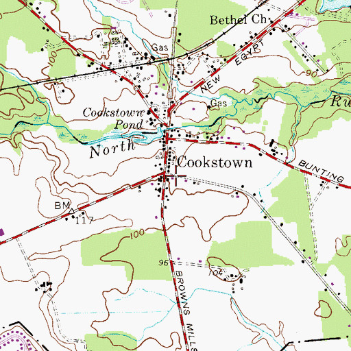 Topographic Map of Cookstown Volunteer Fire Company 1, NJ