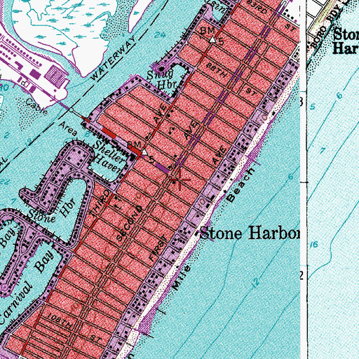 Topographic Map of Stone Harbor Volunteer Fire Company 1, NJ