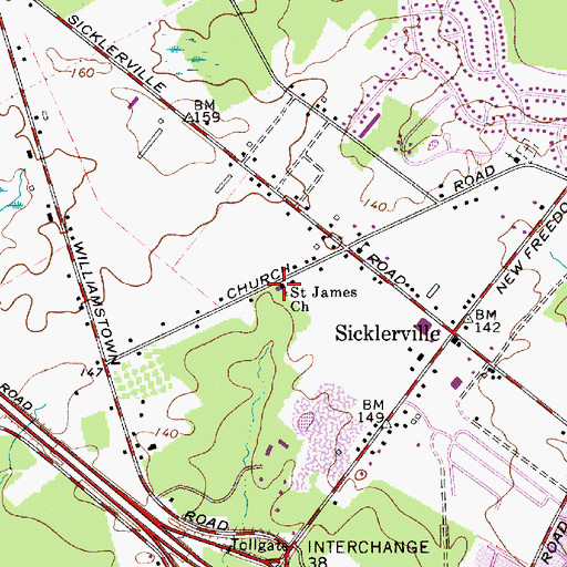Topographic Map of Sicklerville Volunteer Fire Co Fire Station, NJ
