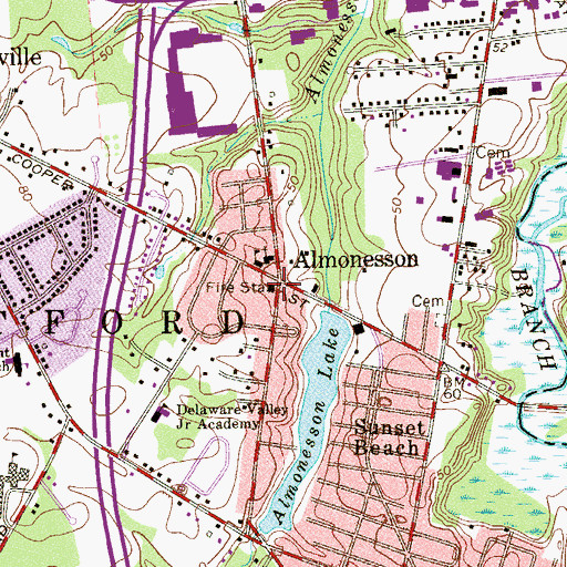 Topographic Map of Deptford Fire District Battalion 3 Almonesson Lake Fire Company Cooper Street Station, NJ