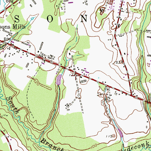 Topographic Map of Jackson Mills Volunteer Fire Company Station 54, NJ