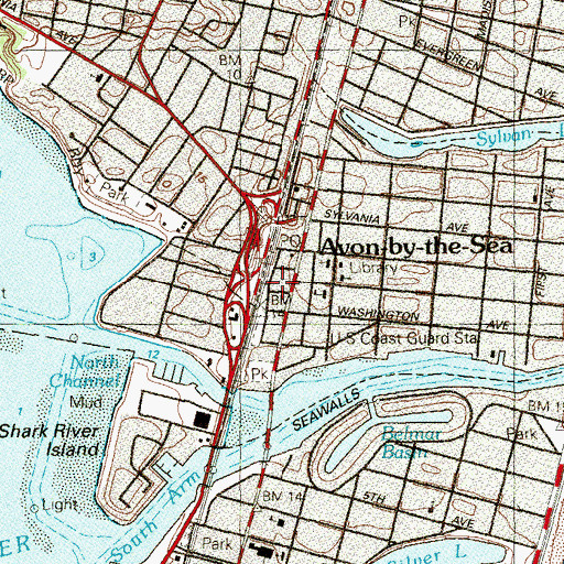 Topographic Map of Avon By the Sea Fire Department, NJ
