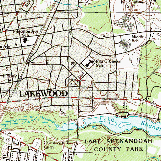 Topographic Map of Lakewood Fire Department, NJ