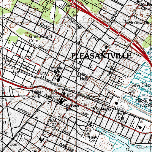 Topographic Map of Pleasantville Fire Department and Emergency Medical Services, NJ