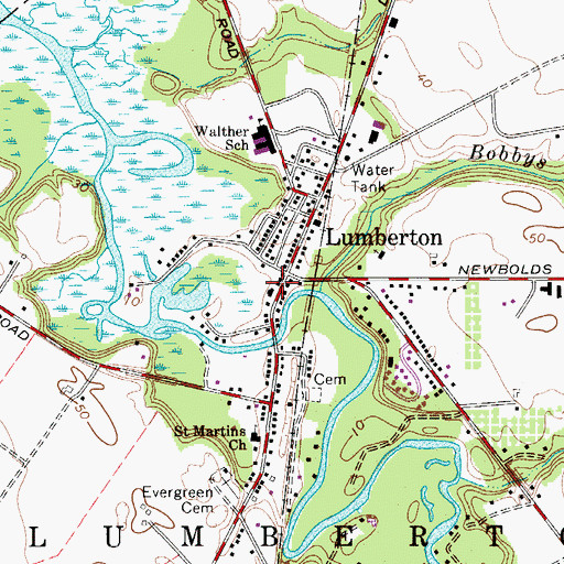 Topographic Map of Lumberton Fire Department, NJ