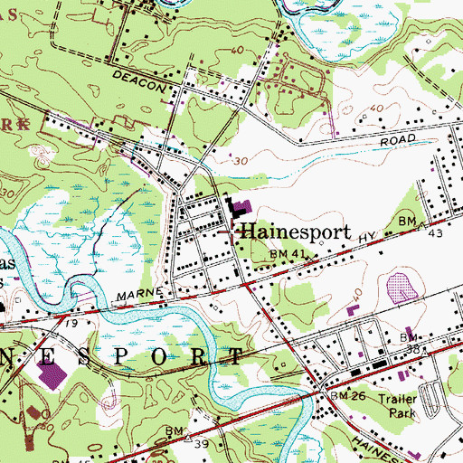 Topographic Map of Hainesport Volunteer Fire Company, NJ