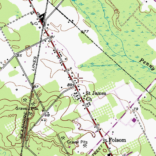 Topographic Map of Folsom Volunteer Fire Company, NJ