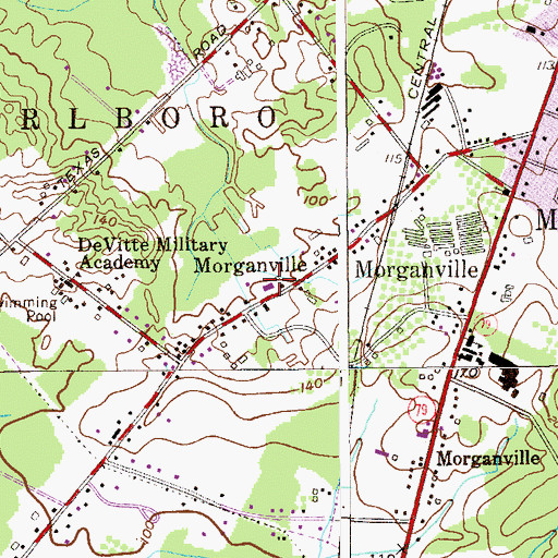 Topographic Map of Morganville Volunteer Fire Department, NJ