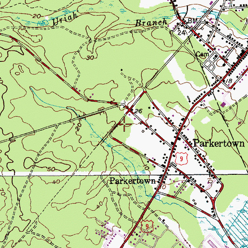 Topographic Map of Parkertown Volunteer Fire Company Station 70, NJ