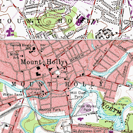 Topographic Map of Mount Holly Fire District 1 - Good Intent Fire Company, NJ