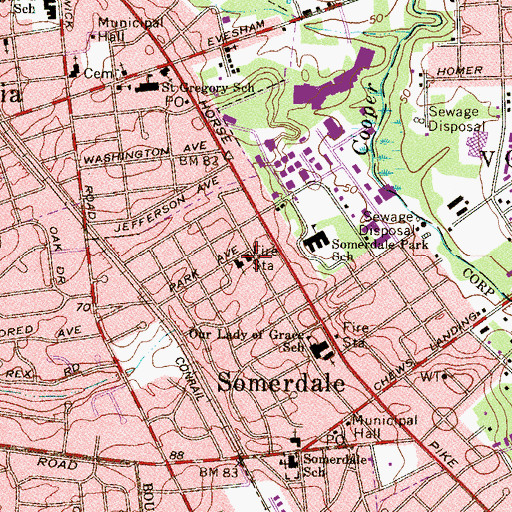 Topographic Map of Somerdale Fire Department, NJ