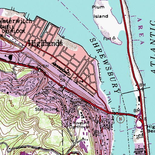 Topographic Map of Highlands Fire Department, NJ