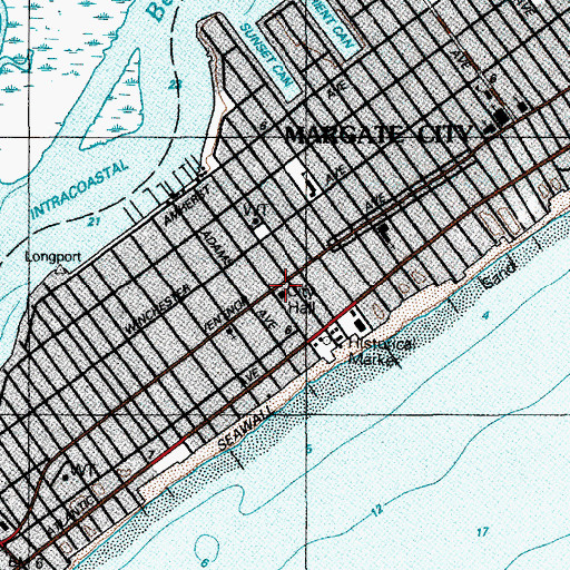 Topographic Map of Margate City Fire Department Station 1, NJ