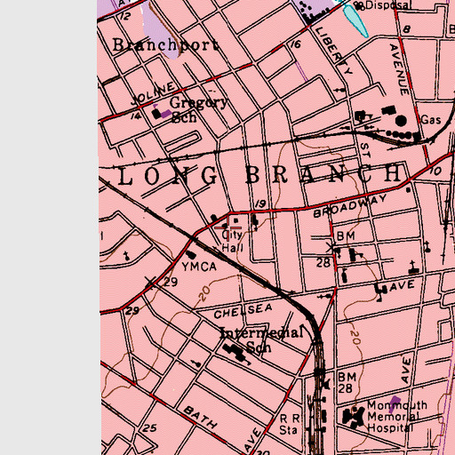 Topographic Map of Long Branch Fire Prevention, NJ