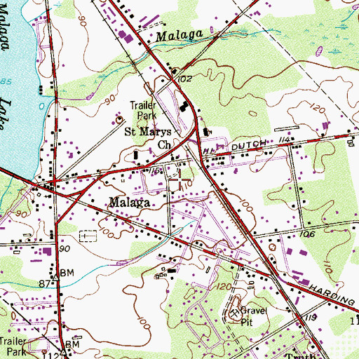 Topographic Map of Malaga Volunteer Fire Company, NJ