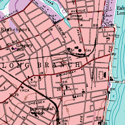 Topographic Map of Long Branch Fire Department Headquarters, NJ