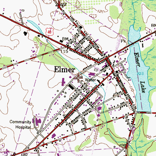 Topographic Map of Elmer Volunteer Fire Department, NJ