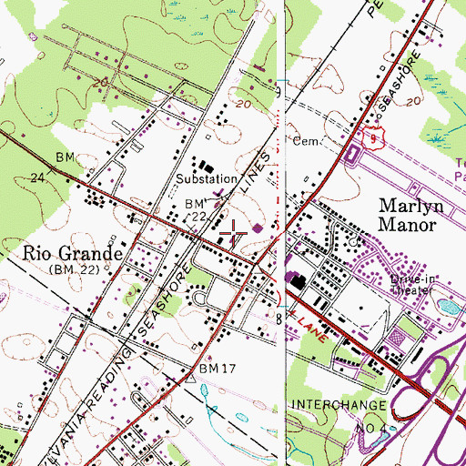 Topographic Map of Rio Grand Volunteer Fire Station 72, NJ