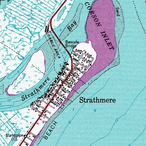 Topographic Map of Strathmere Volunteer Fire Company, NJ