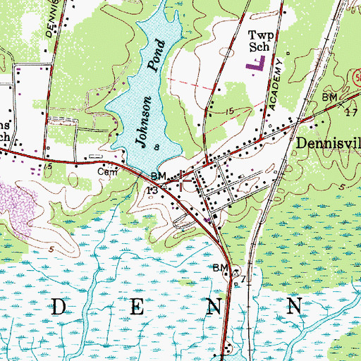 Topographic Map of Dennis Township Volunteer Fire Company, NJ