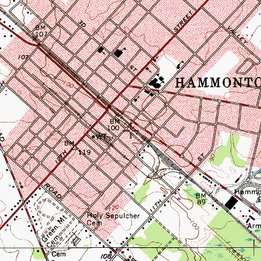 Topographic Map of Hammonton Volunteer Fire Company 1, NJ