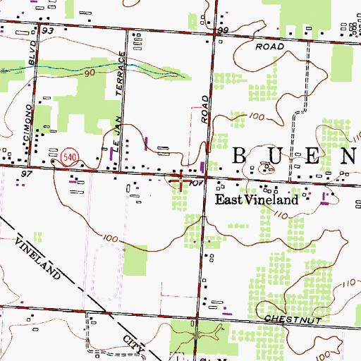 Topographic Map of East Vineland Volunteer Fire Department, NJ