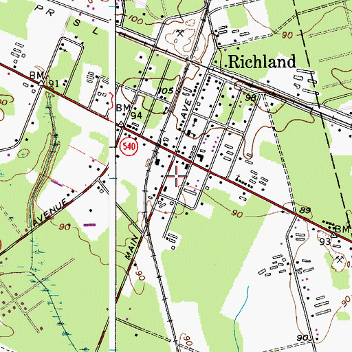 Topographic Map of Richland Volunteer Fire Company 1, NJ