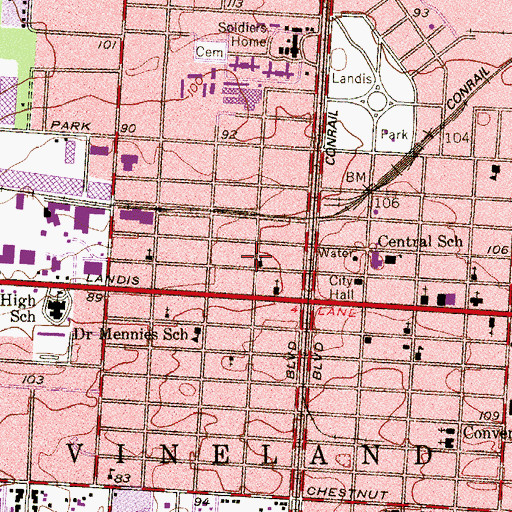 Topographic Map of Vineland Fire Department Station Number 6, NJ