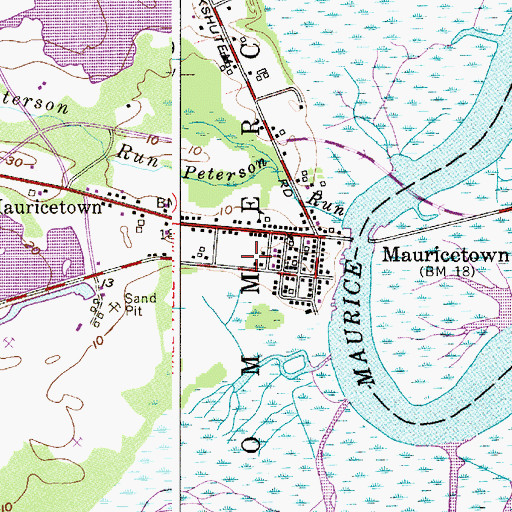 Topographic Map of Mauricetown Volunteer Fire Department, NJ