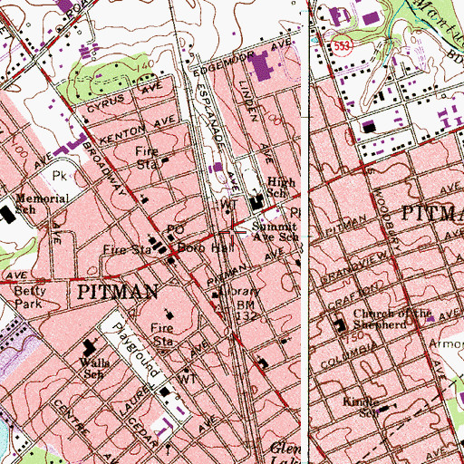 Topographic Map of Pitman Fire Department Station 28 - 1 Pitman Fire Company, NJ