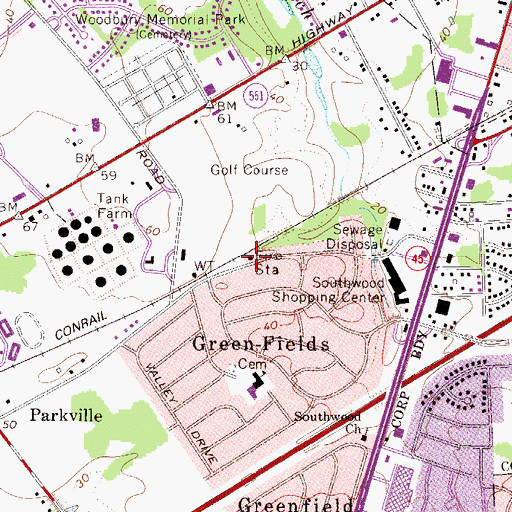 Topographic Map of Greenfields Volunteer Fire Company, NJ