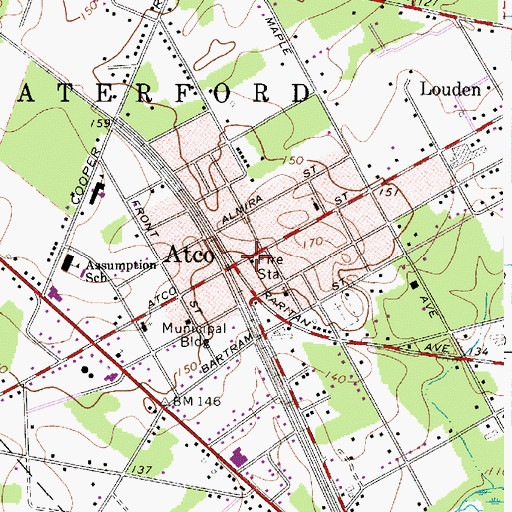 Topographic Map of Waterford Township Fire Department, NJ