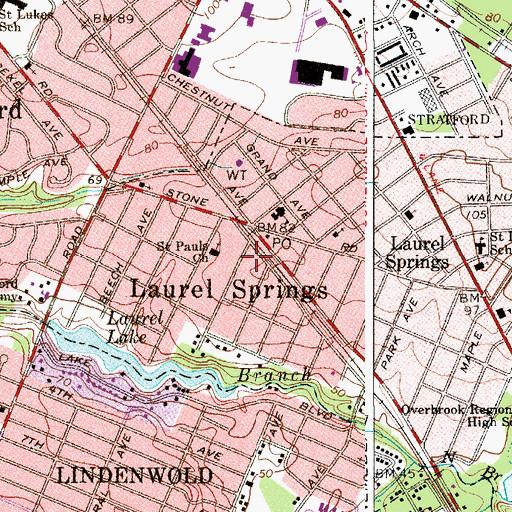 Topographic Map of Laurel Springs Fire Department, NJ